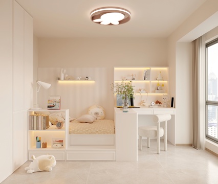  现代榻榻米卧室 转角书桌3d模型 