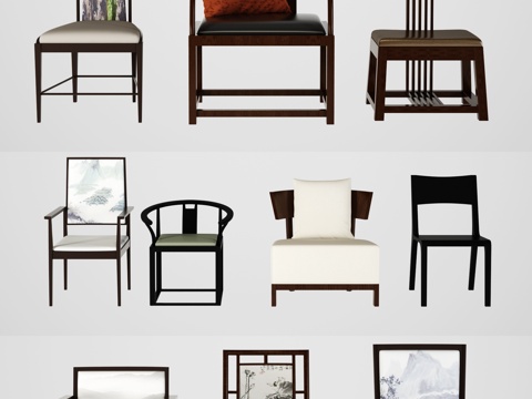  新中式椅子圈椅组合3d模型 