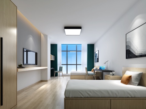  现代员工宿舍 吊灯 床 吸顶灯3d模型 