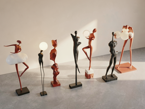 现代雕塑摆件_抽象雕塑_人物雕塑_落地灯_摆件su模型