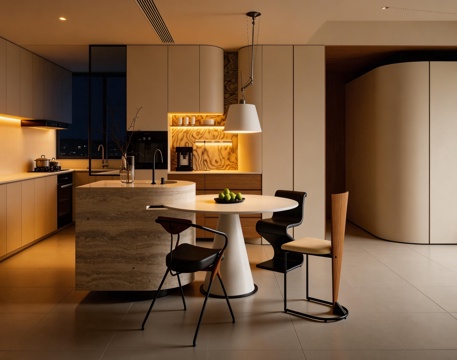  现代餐厅 水吧台餐桌 厨柜组合 休闲餐椅 现代吊灯3d模型 