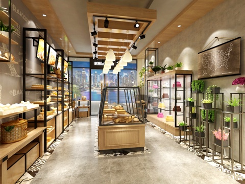  工业风面包店 蛋糕店 西点店 披萨店 咖啡店 甜品店 面3d模型 