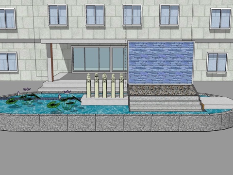 鱼池流水景墙su模型