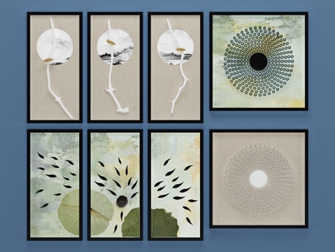  新中式装饰画 壁画 挂画 中式禅意手工实物立体画3d模型 