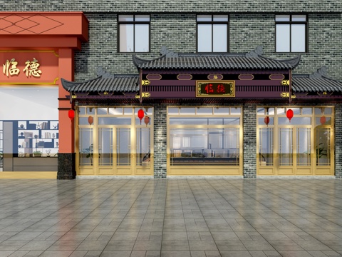  中式复古餐厅门头3d模型 