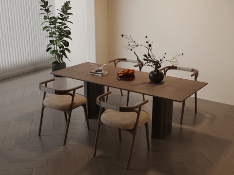 中古风餐桌椅su模型