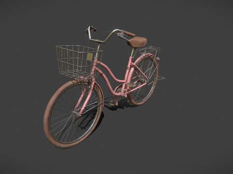  经典粉色自行车3d模型 