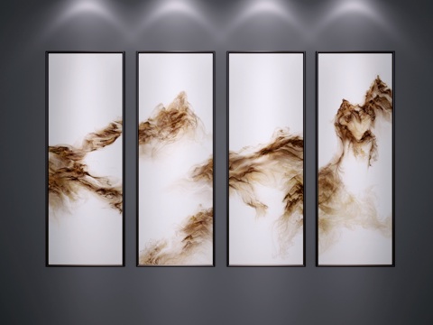  中式装饰挂画 中式山水画 中式水墨画 中式艺术画 中式端景画3d模型 