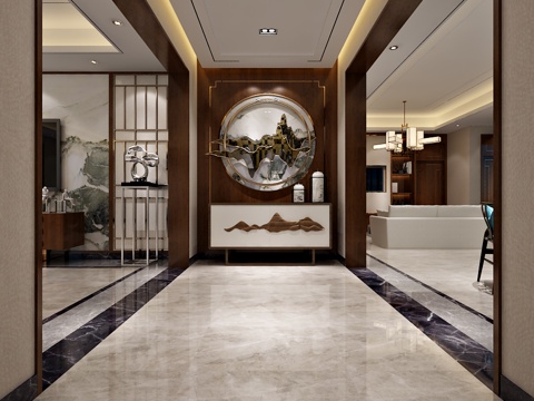  新中式玄关 过道3d模型 