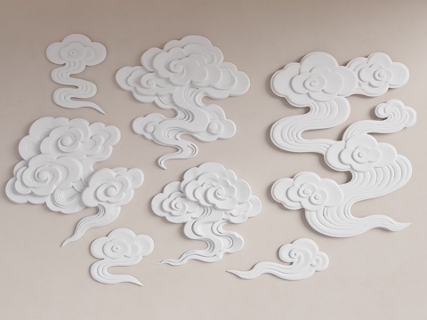 现代浮雕 浮雕挂件 浮雕装饰 祥云 祥云浮雕 祥云装饰su模型