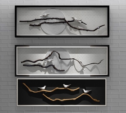  新中式挂件 墙饰 干枝 枯枝 鸟3d模型 