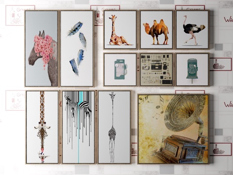  现代挂画组合3d模型 