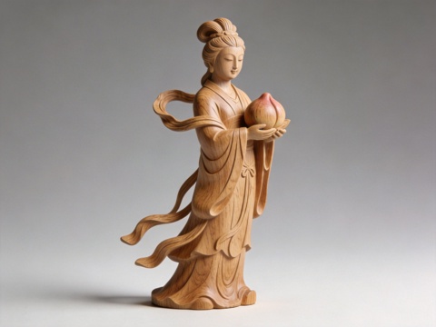 白蜡木木雕麻姑献寿雕塑摆件su模型