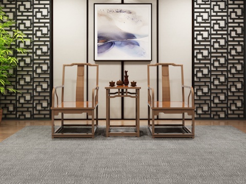  新中式太师椅加案桌3d模型 