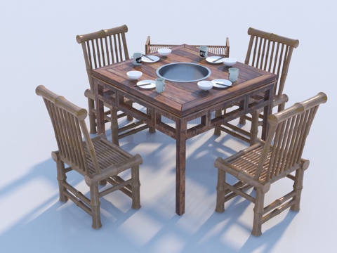  现代原木餐桌椅3d模型 