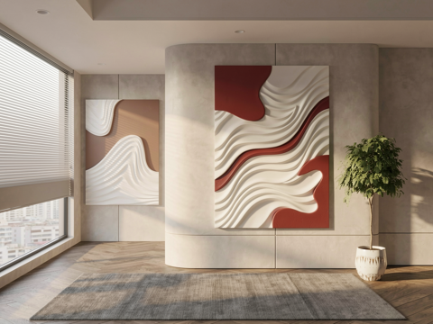 现代极简抽象画  现代装饰挂画su模型