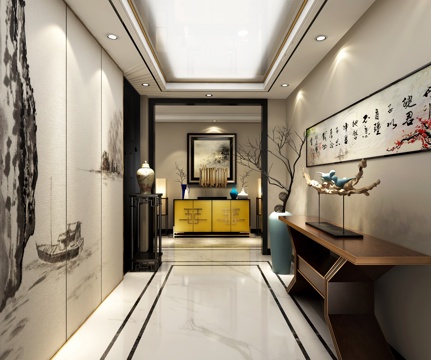  新中式门厅 端景台3d模型 