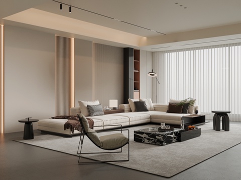 现代客厅 沙发茶几组合 背景墙su模型