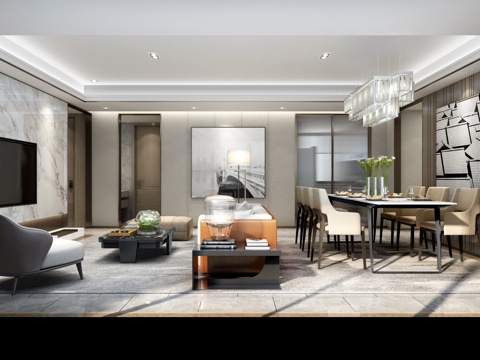  现代客厅 沙发 餐桌椅 吊灯 挂画3d模型 