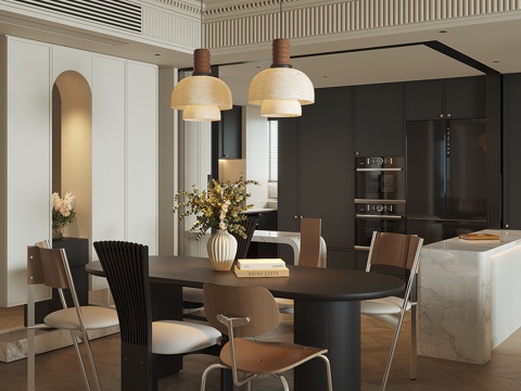  现代法式餐厅3d模型 