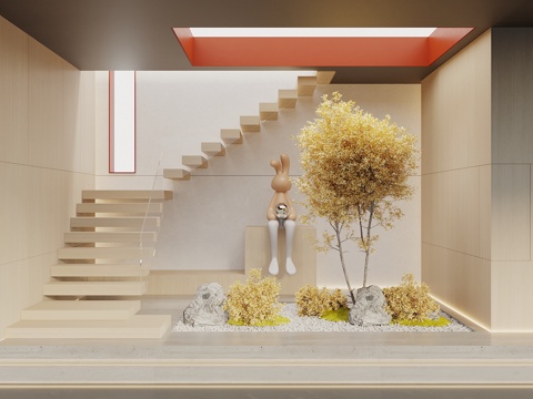  现代楼梯间景观小品 园林景观 植物造景 植物堆 植物组合3d模型 
