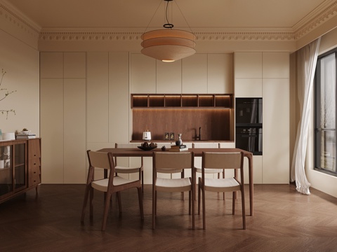  中古风餐厅 餐边柜 餐桌椅3d模型 