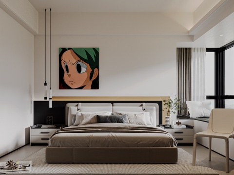  现代主卧室 现代卧室3d模型 