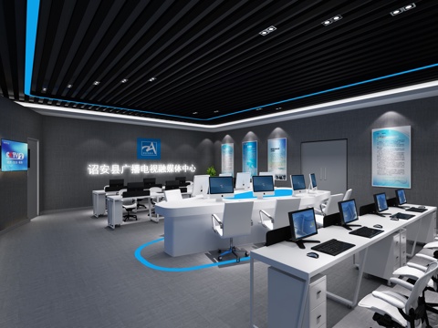  现代广播电视媒体中心3d模型 