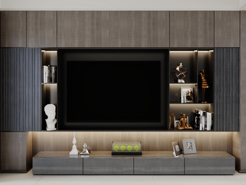  现代电视背景柜3d模型 