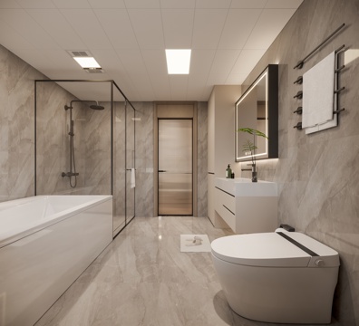  现代卫生间 洗手台 镜子 马桶 毛巾架 淋浴3d模型 