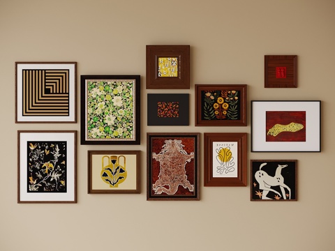 现代挂画组合su模型