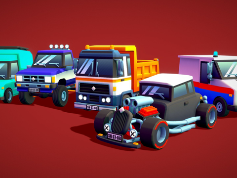  辆低多边形卡通城市汽车3d模型 