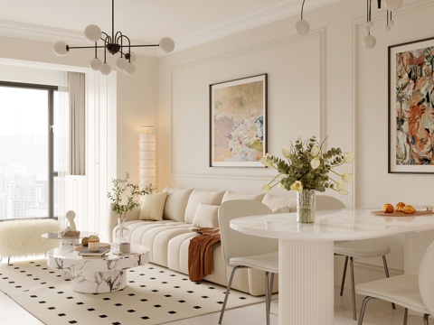  奶油风客餐厅 干区 小户型3d模型 