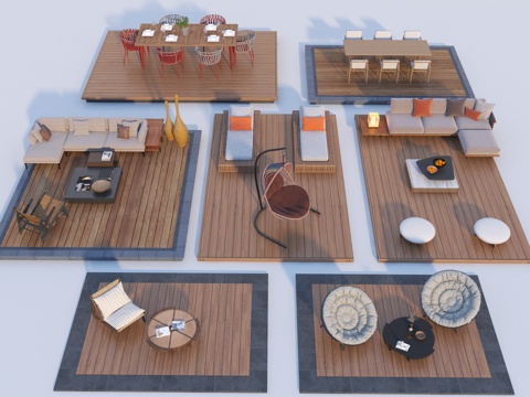  现代户外休闲桌椅组合3d模型 