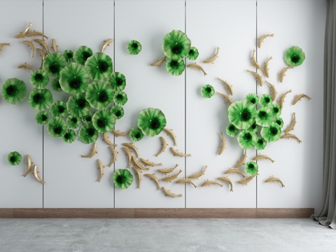  新中式荷花游鱼墙饰3d模型 