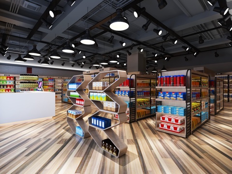  现代风格进口食品店3d模型 
