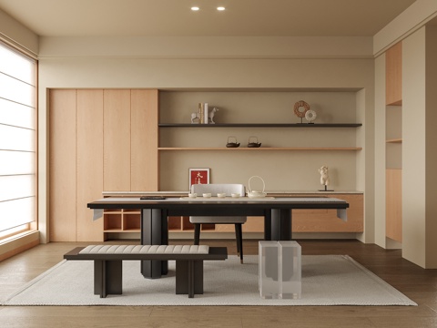 现代书房 书桌椅su模型