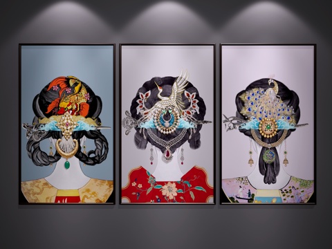  新中式装饰挂画3d模型 