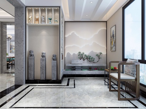  新中式入户玄关过道3d模型 