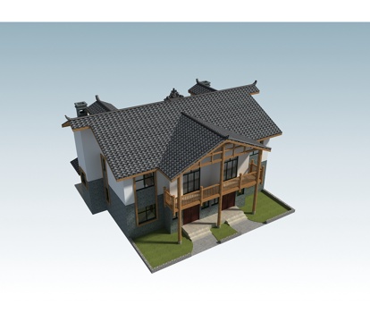  传统中式农村别墅3d模型 