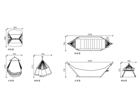 便携吊床 户外吊床 折叠吊床 旅行吊床 轻便吊床cad施工图