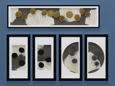  新中式立体实物画 荷叶莲蓬装饰画 壁画 挂画3d模型 