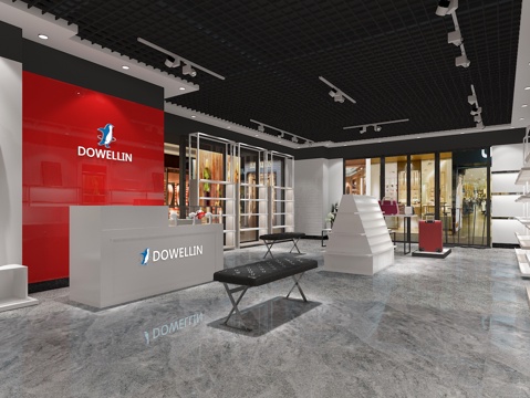  现代女士鞋包专卖店 前台 鞋柜 凳子3d模型 