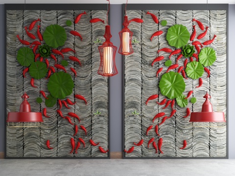  新中式禅意荷花游鱼 中式吊灯3d模型 