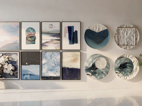 现代装饰挂画墙面装饰su模型