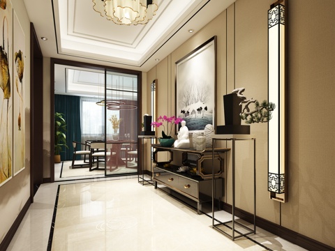  现代新中式玄关3d模型 