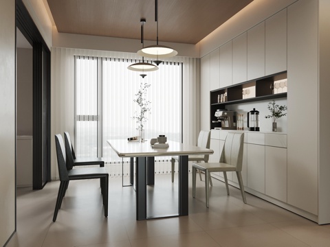 现代餐厅 餐桌椅 餐边柜su模型