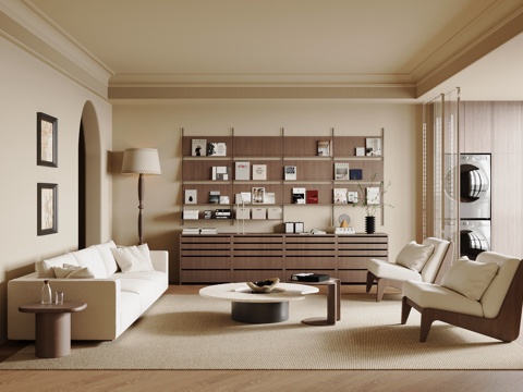 中古风客厅 沙发茶几组合 边柜su模型