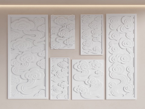 现代浮雕 浮雕挂件 浮雕装饰 祥云 祥云浮雕 祥云装饰su模型