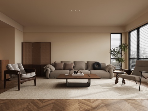 中古风客厅 沙发茶几组合su模型